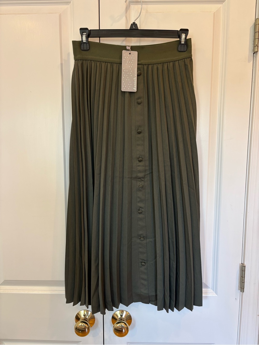 Pleated Midi Skirt in Olive Green - Daniel Rainn